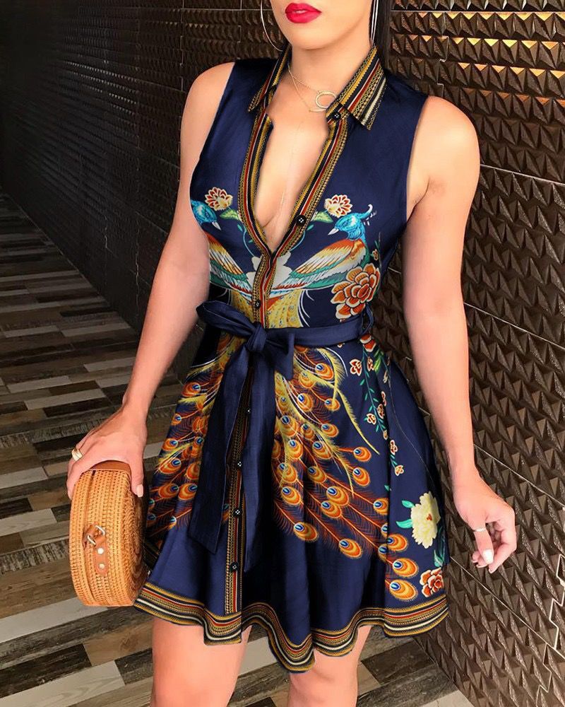 1578# ebay AliExpress Amazon Hot selling hot style V-neck straps Fashion sexy printed dress - Image 6