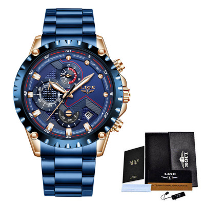 LIGE Milan mesh fashion quartz watch multi-functional six-pin chronograph calendar watch business watch 9821 - Image 3