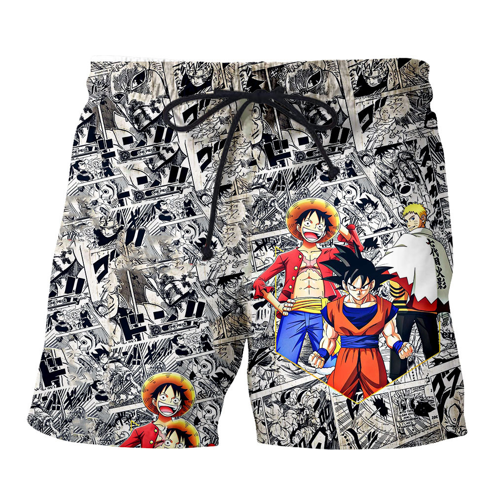 Japanese men's cartoon beach pants men's summer men's shorts five-point pants quick-drying Hokage print pants men's casual - Image 19