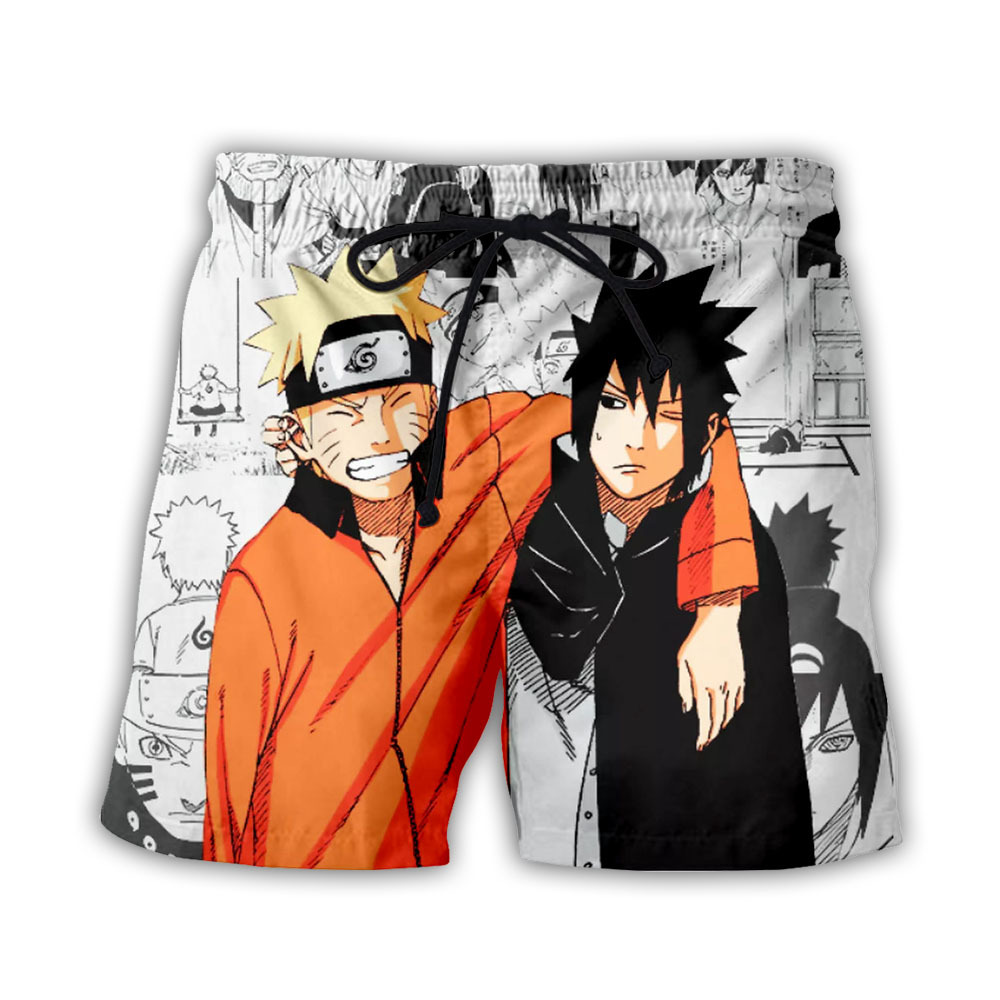 Japanese men's cartoon beach pants men's summer men's shorts five-point pants quick-drying Hokage print pants men's casual - Image 7