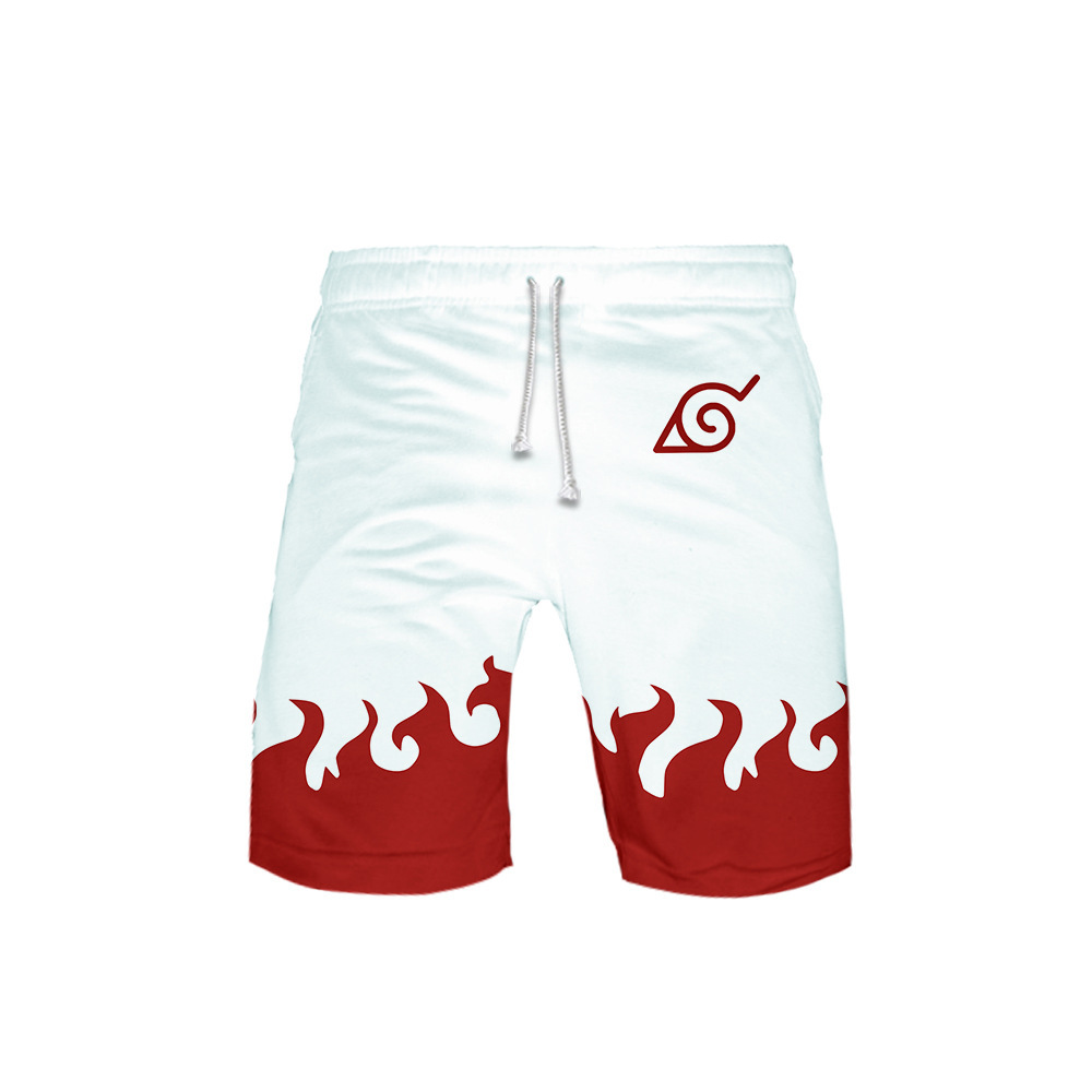 Japanese men's cartoon beach pants men's summer men's shorts five-point pants quick-drying Hokage print pants men's casual - Image 16