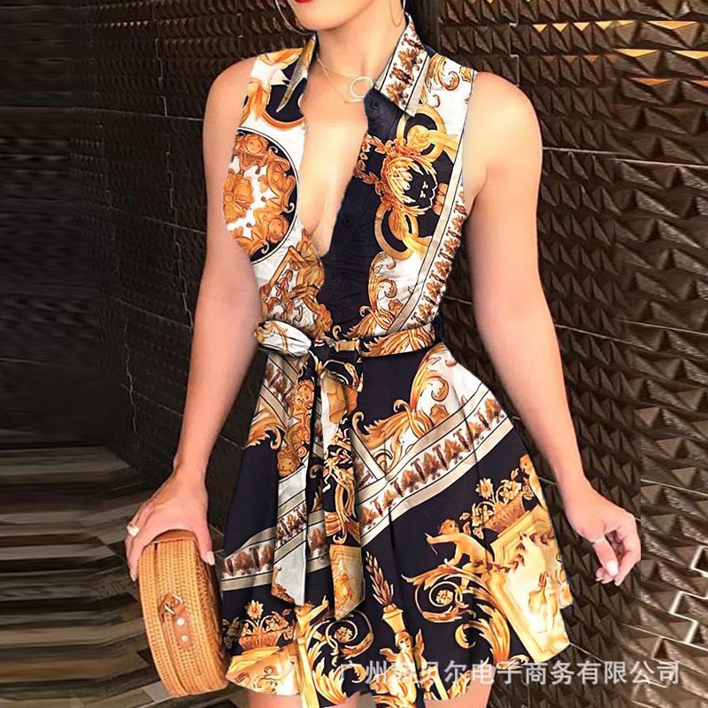 1578# ebay AliExpress Amazon Hot selling hot style V-neck straps Fashion sexy printed dress - Image 4