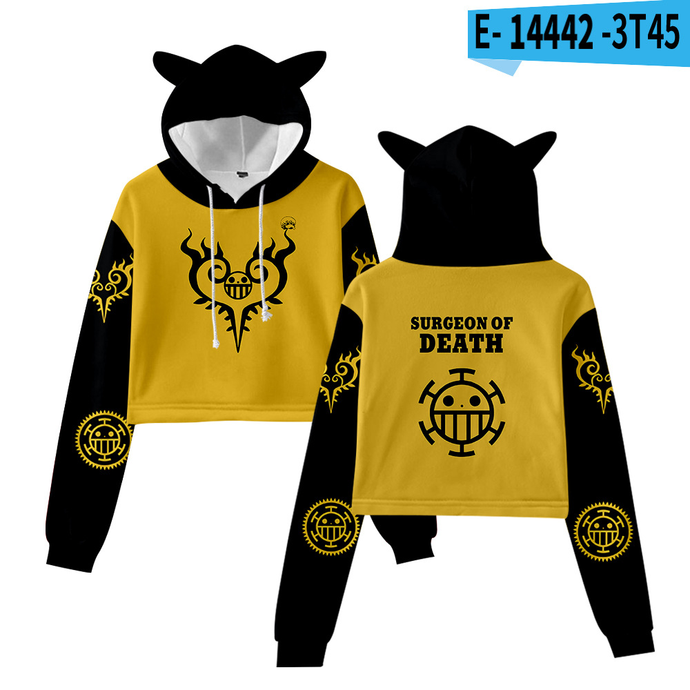 Cross-border new style One Piece character suit peripheral anime cartoon cute and sweet navel-baring cat ears sweatshirt for women - Image 19