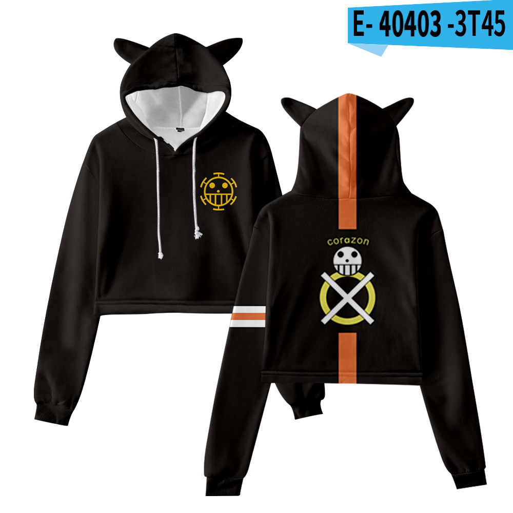 Cross-border new style One Piece character suit peripheral anime cartoon cute and sweet navel-baring cat ears sweatshirt for women - Image 16