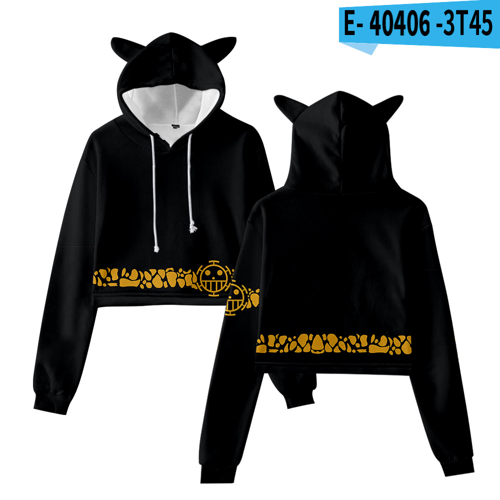 Cross-border new style One Piece character suit peripheral anime cartoon cute and sweet navel-baring cat ears sweatshirt for women - Image 7