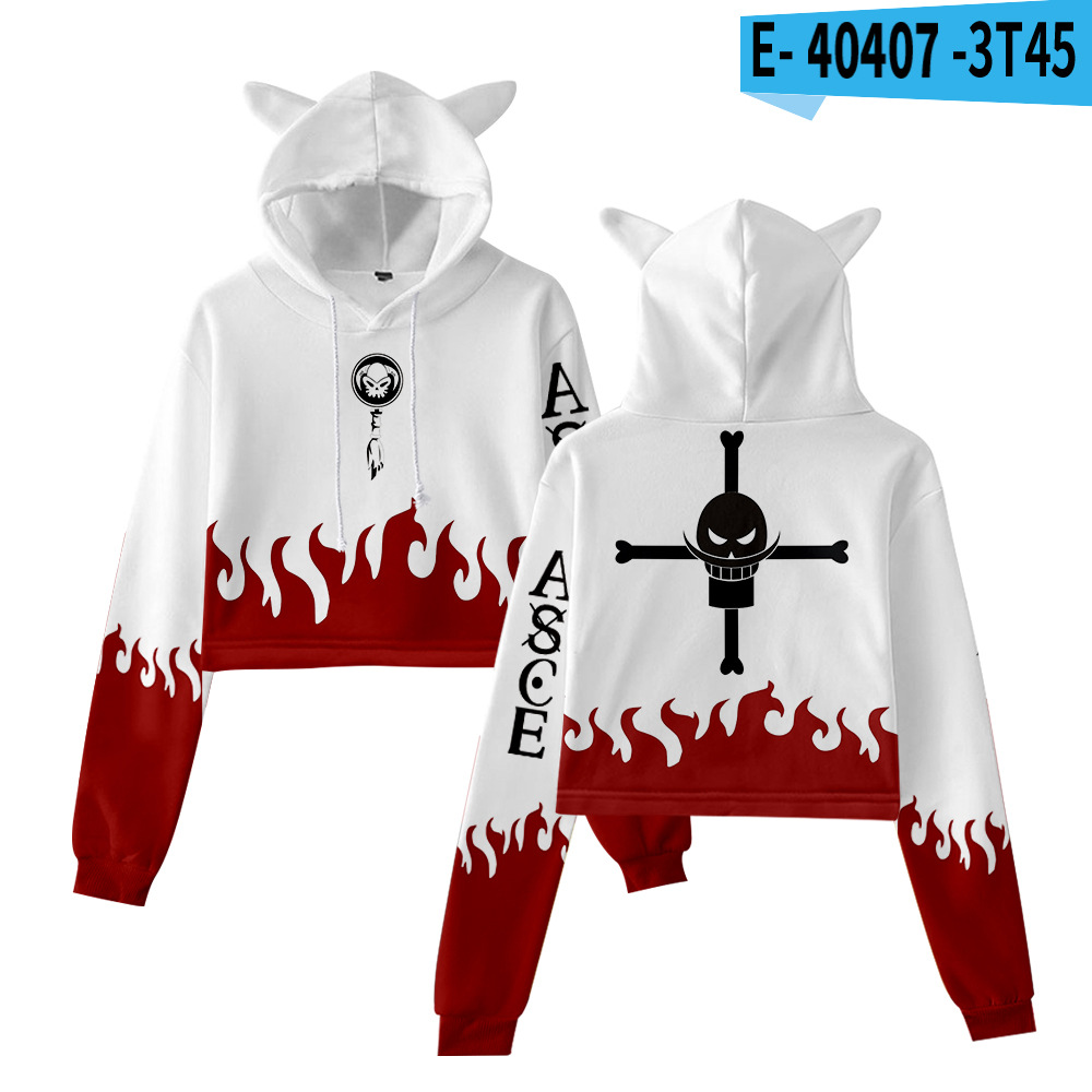 Cross-border new style One Piece character suit peripheral anime cartoon cute and sweet navel-baring cat ears sweatshirt for women - Image 18