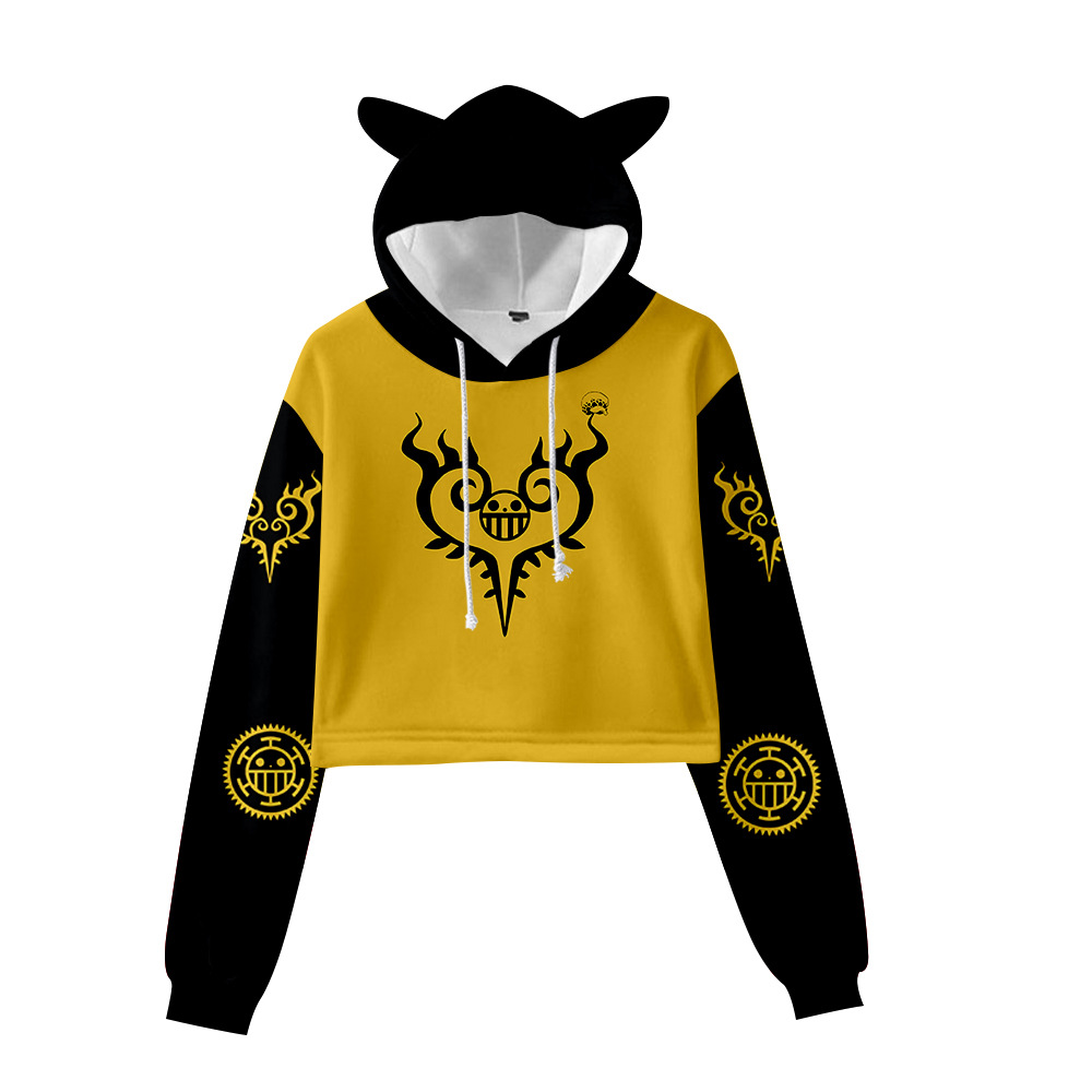 Cross-border new style One Piece character suit peripheral anime cartoon cute and sweet navel-baring cat ears sweatshirt for women - Image 8