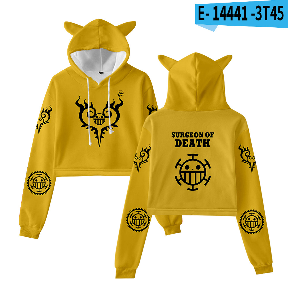 Cross-border new style One Piece character suit peripheral anime cartoon cute and sweet navel-baring cat ears sweatshirt for women - Image 14