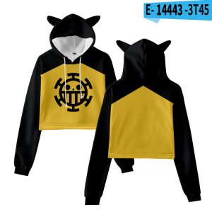 Cross-border new style One Piece character suit peripheral anime cartoon cute and sweet navel-baring cat ears sweatshirt for women