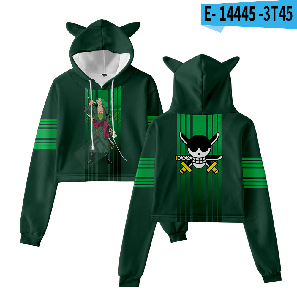 Cross-border new style One Piece character suit peripheral anime cartoon cute and sweet navel-baring cat ears sweatshirt for women - Image 13