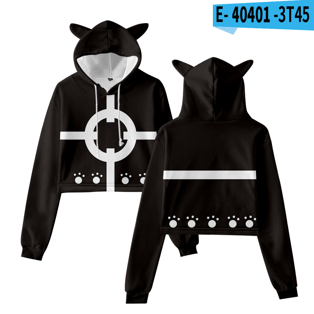 Cross-border new style One Piece character suit peripheral anime cartoon cute and sweet navel-baring cat ears sweatshirt for women - Image 3