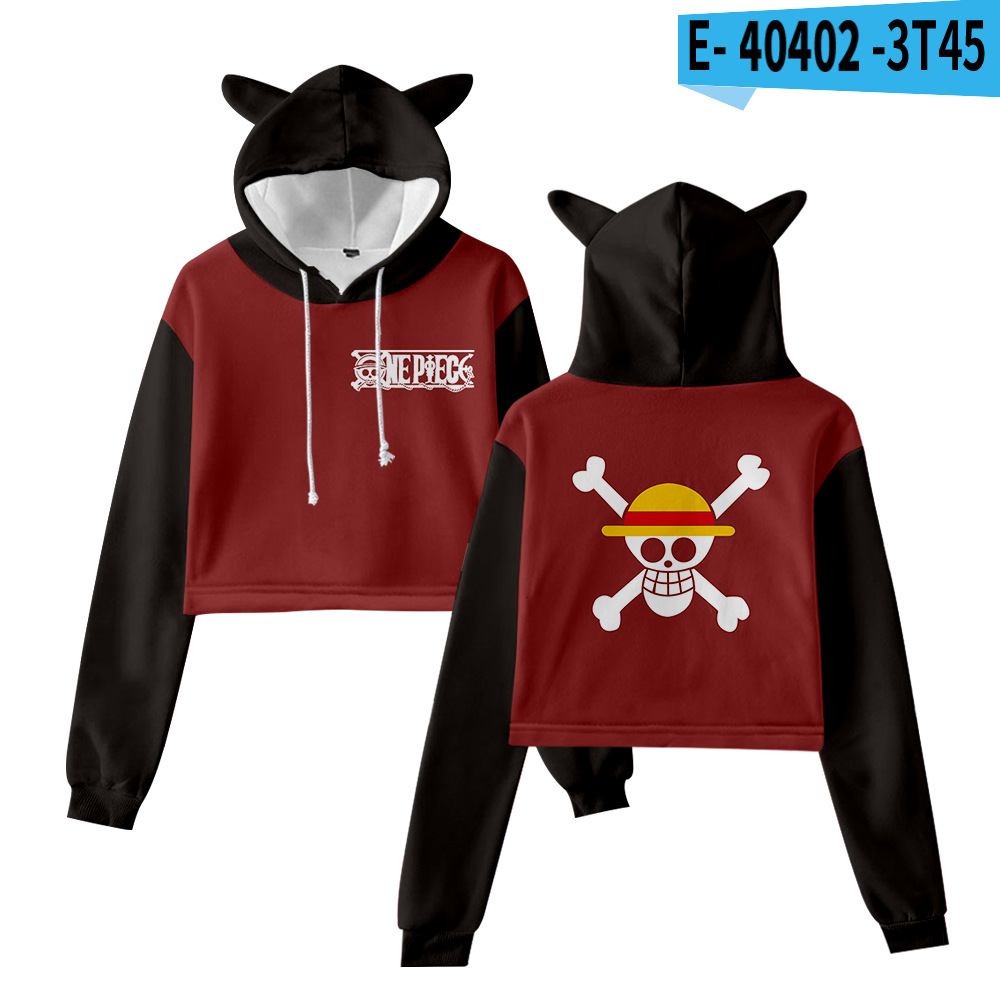 Cross-border new style One Piece character suit peripheral anime cartoon cute and sweet navel-baring cat ears sweatshirt for women - Image 11