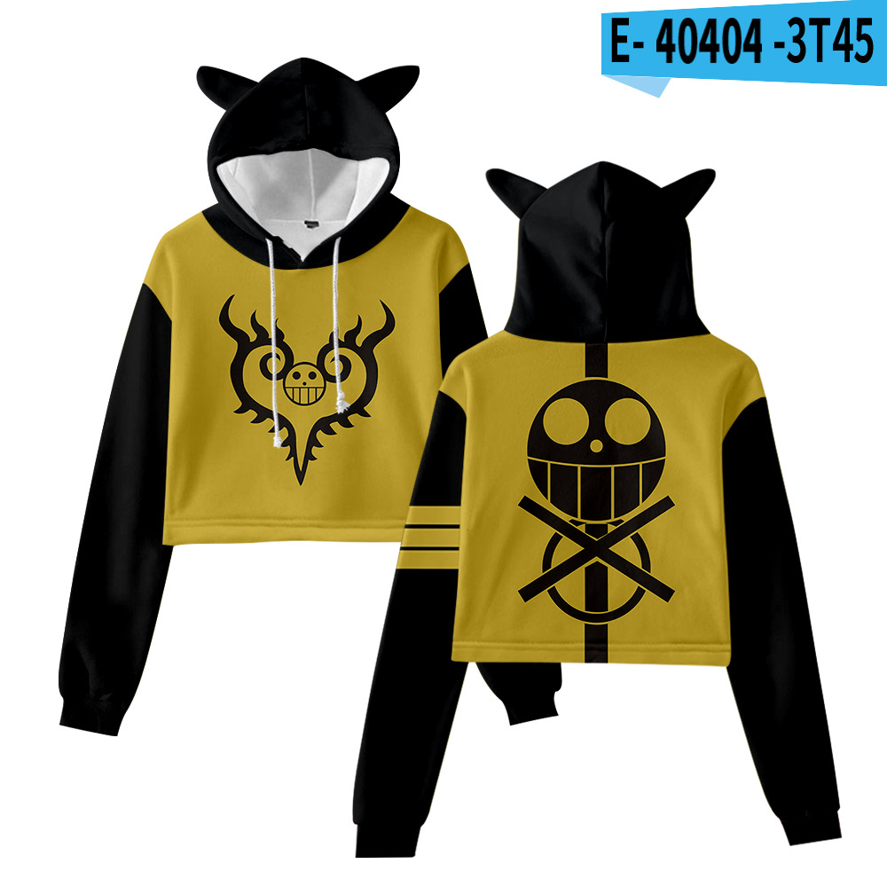 Cross-border new style One Piece character suit peripheral anime cartoon cute and sweet navel-baring cat ears sweatshirt for women - Image 2
