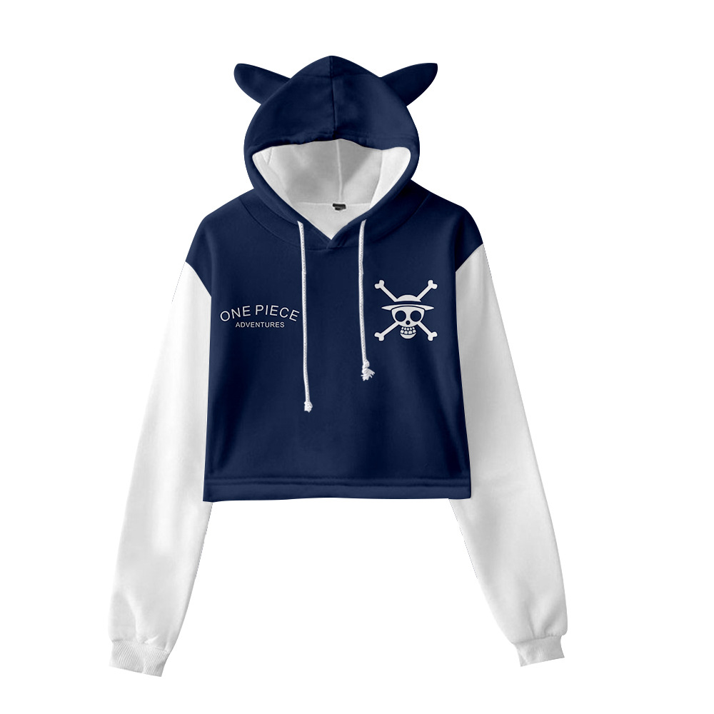 Cross-border new style One Piece character suit peripheral anime cartoon cute and sweet navel-baring cat ears sweatshirt for women - Image 17
