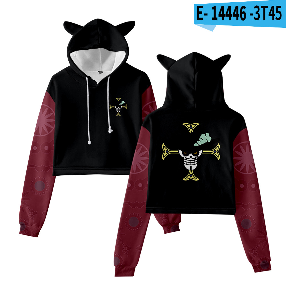 Cross-border new style One Piece character suit peripheral anime cartoon cute and sweet navel-baring cat ears sweatshirt for women - Image 10