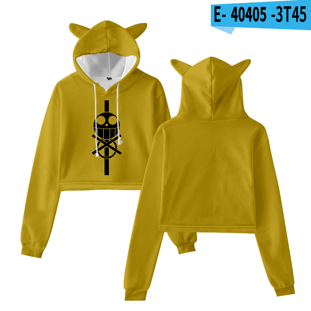 Cross-border new style One Piece character suit peripheral anime cartoon cute and sweet navel-baring cat ears sweatshirt for women - Image 12