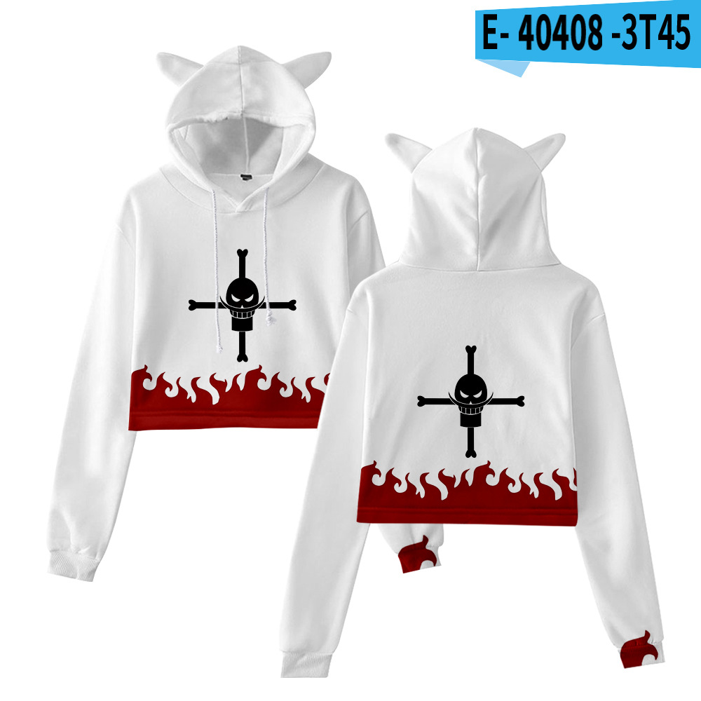 Cross-border new style One Piece character suit peripheral anime cartoon cute and sweet navel-baring cat ears sweatshirt for women - Image 9