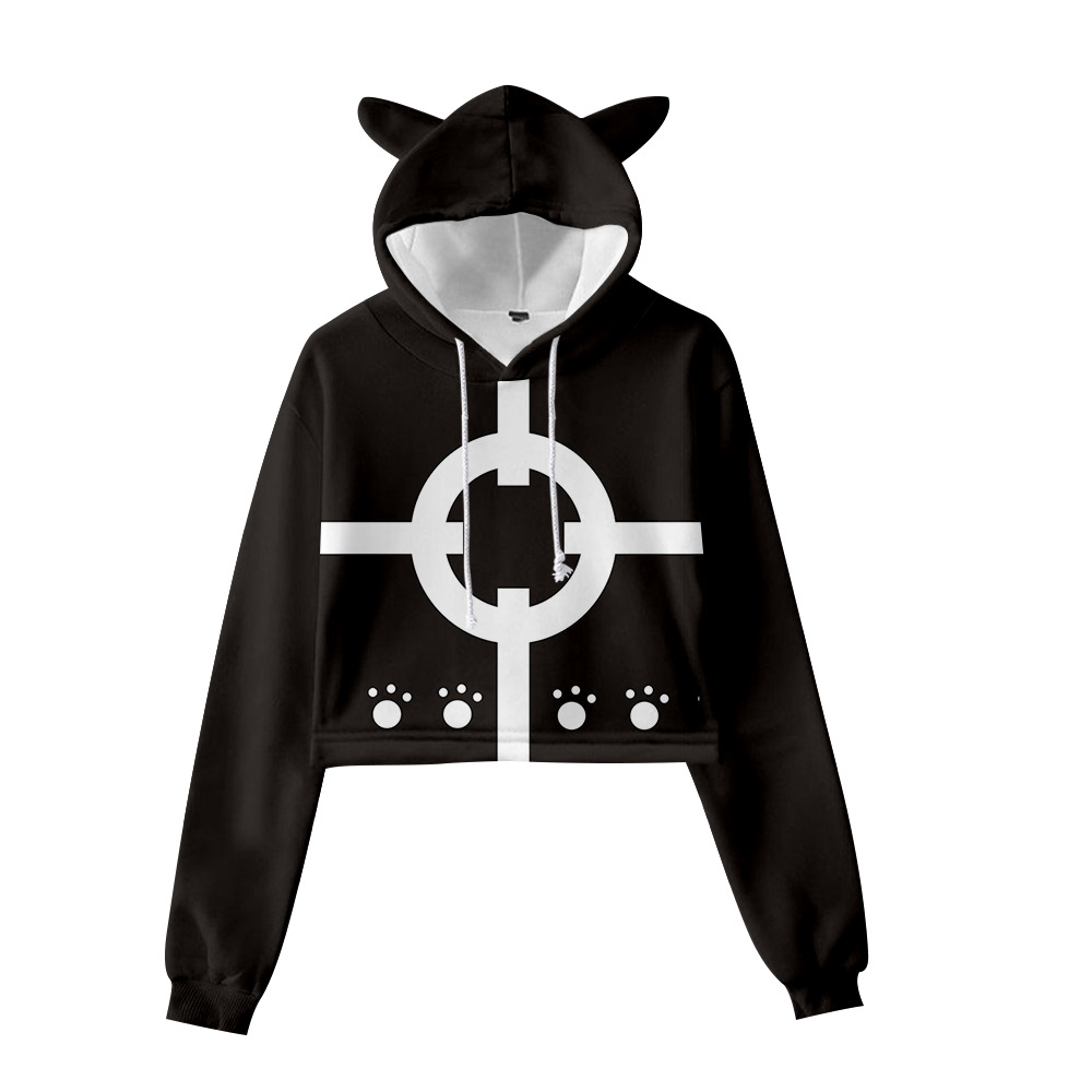Cross-border new style One Piece character suit peripheral anime cartoon cute and sweet navel-baring cat ears sweatshirt for women - Image 6