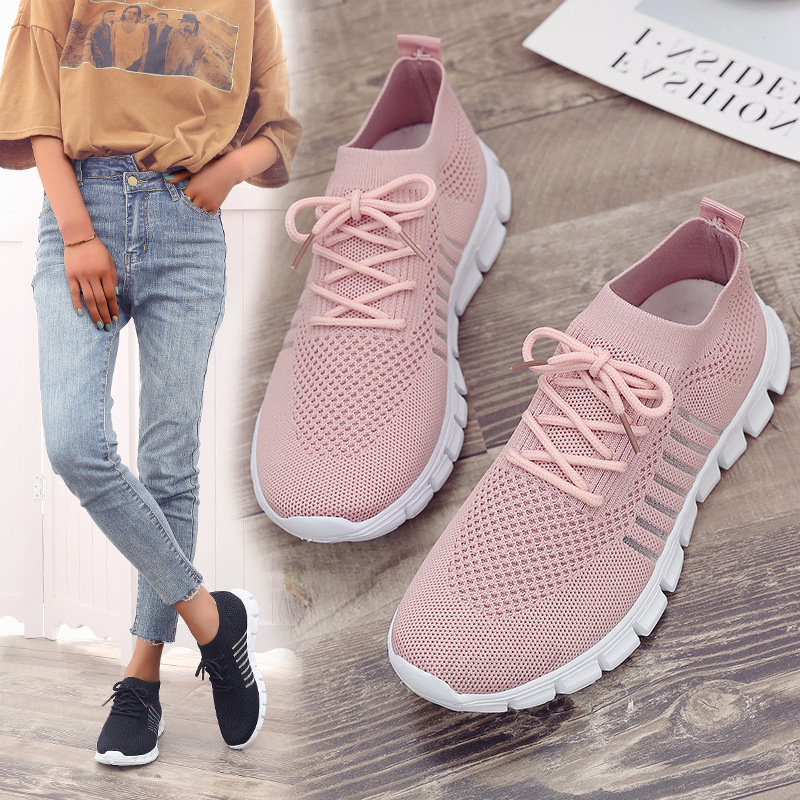 Foreign trade spring and summer style flying mesh women's shoes breathable sports shoes deep mouth lace-up platform sole casual shoes women's running