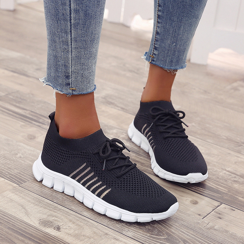 Foreign trade spring and summer style flying mesh women's shoes breathable sports shoes deep mouth lace-up platform sole casual shoes women's running - Image 3