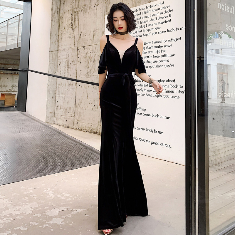 Evening dress skirt for women 2023 new style fishtail long banquet temperament burgundy velvet wedding toast dress bride - Image 5
