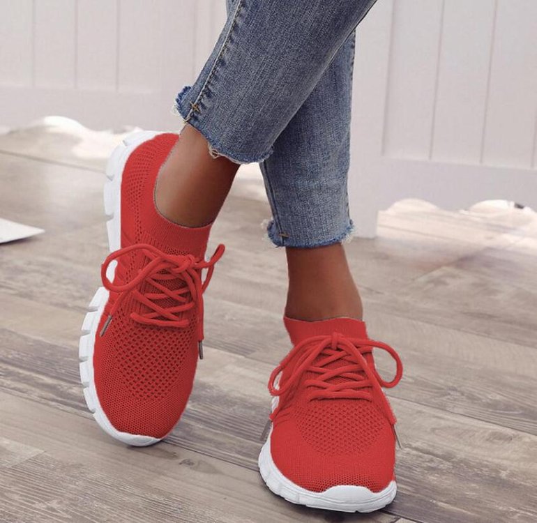 Foreign trade spring and summer style flying mesh women's shoes breathable sports shoes deep mouth lace-up platform sole casual shoes women's running - Image 6