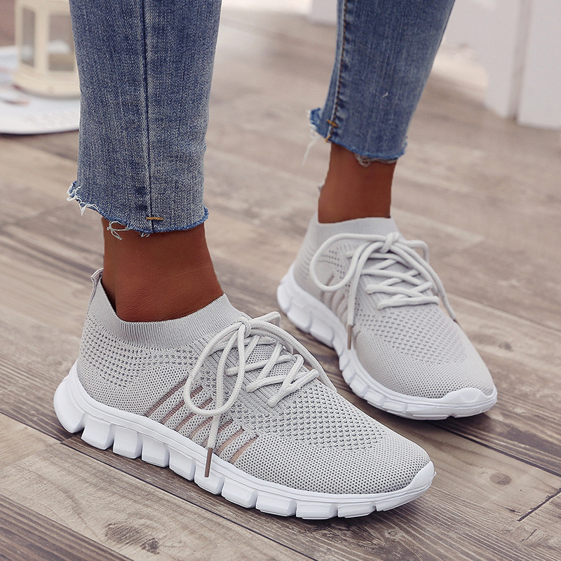 Foreign trade spring and summer style flying mesh women's shoes breathable sports shoes deep mouth lace-up platform sole casual shoes women's running - Image 4