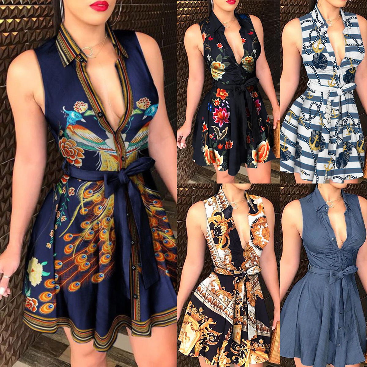 1578# ebay AliExpress Amazon Hot selling hot style V-neck straps Fashion sexy printed dress - Image 3