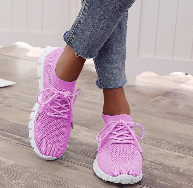 Foreign trade spring and summer style flying mesh women's shoes breathable sports shoes deep mouth lace-up platform sole casual shoes women's running - Image 7