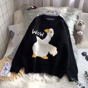 2021 autumn and winter new loose and lazy wind towel embroidered knitted jacket women's cartoon sweater pullover women's trend