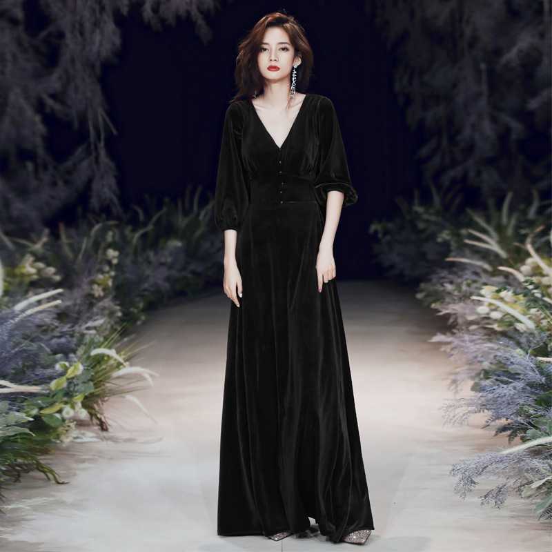 Evening dress skirt for women 2023 new style fishtail long banquet temperament burgundy velvet wedding toast dress bride - Image 10