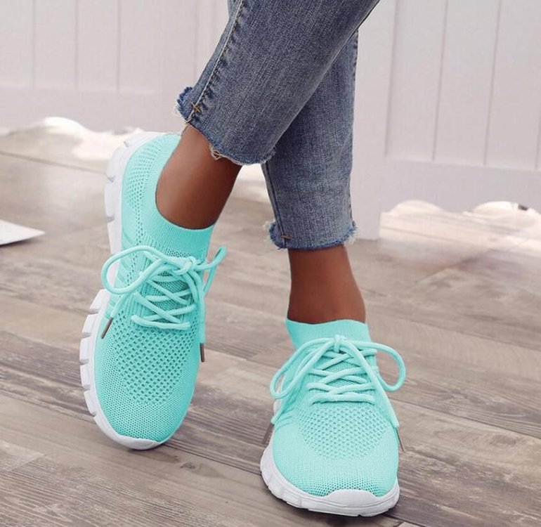 Foreign trade spring and summer style flying mesh women's shoes breathable sports shoes deep mouth lace-up platform sole casual shoes women's running - Image 21