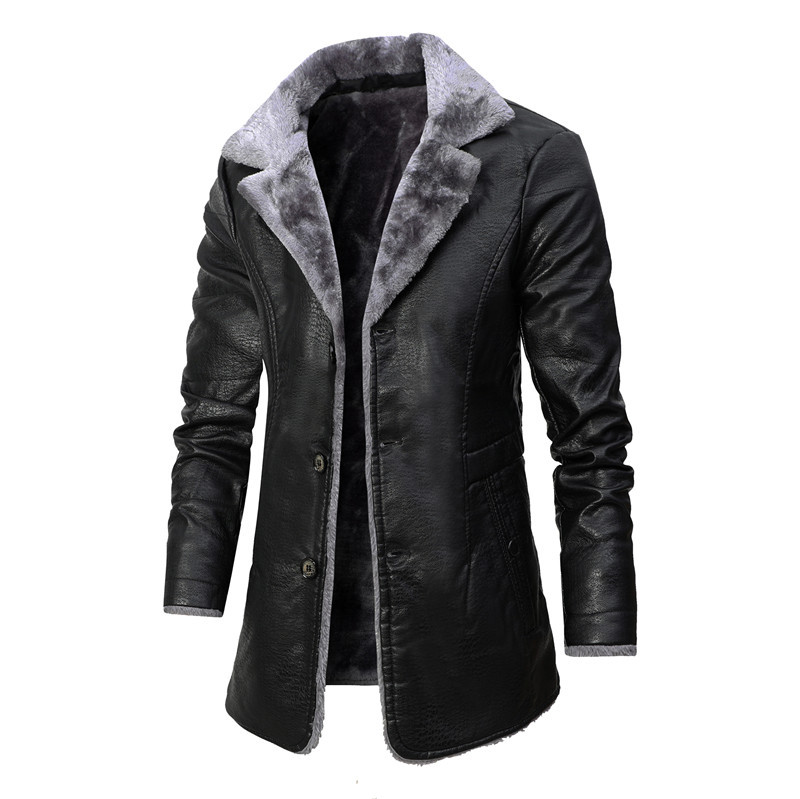 Men's mid-length leather jacket middle-aged and elderly autumn and winter business European size plus velvet large lapel suit fur plush jacket men - Image 6