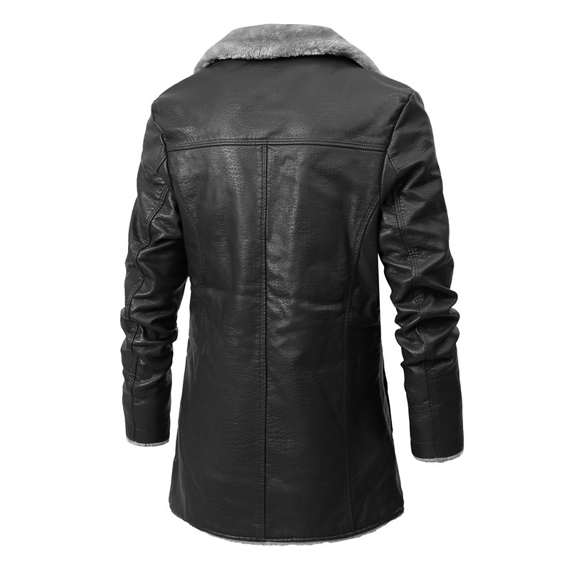 Men's mid-length leather jacket middle-aged and elderly autumn and winter business European size plus velvet large lapel suit fur plush jacket men - Image 4