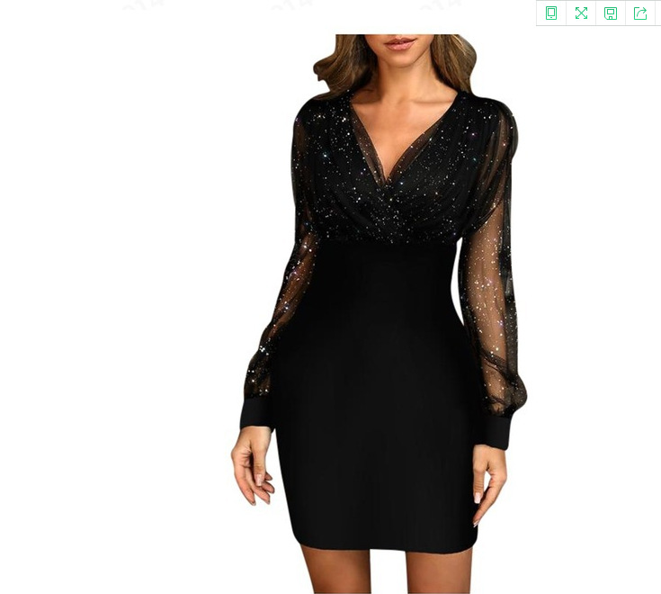 2022 European and American mesh V-neck sequined dress slim sexy dress ready for sale 0.22g - Image 3