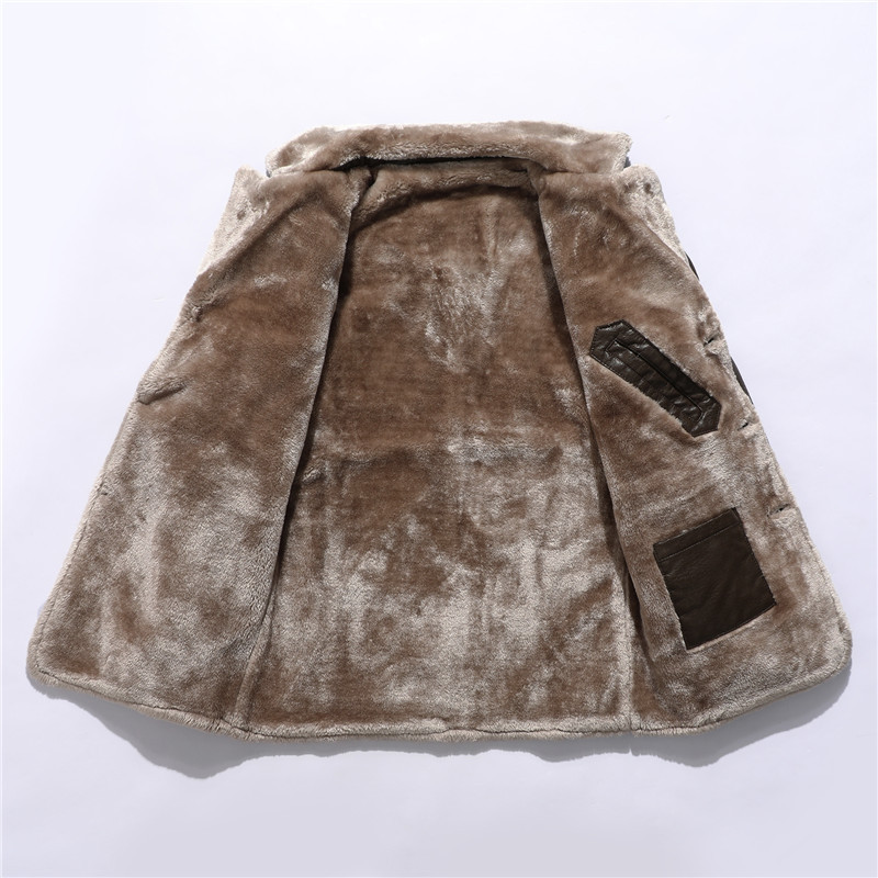 Men's mid-length leather jacket middle-aged and elderly autumn and winter business European size plus velvet large lapel suit fur plush jacket men - Image 5