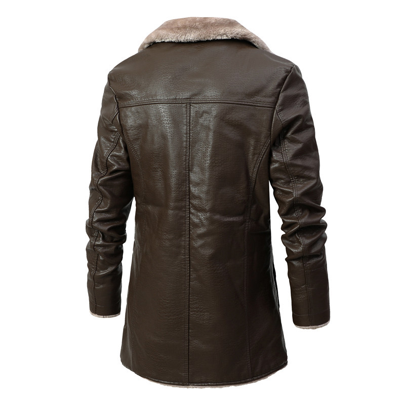 Men's mid-length leather jacket middle-aged and elderly autumn and winter business European size plus velvet large lapel suit fur plush jacket men - Image 2