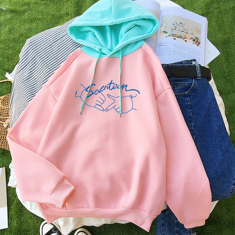 Amazon wish cross-border women's autumn and winter new Korean combination seventeen loose hooded sweater women - Image 5