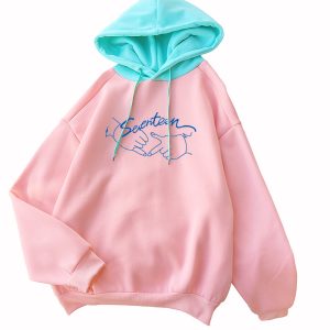 Amazon wish cross-border women's autumn and winter new Korean combination seventeen loose hooded sweater women
