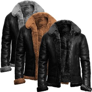 Men's Mid-Length PU Jacket with Lapel Collar