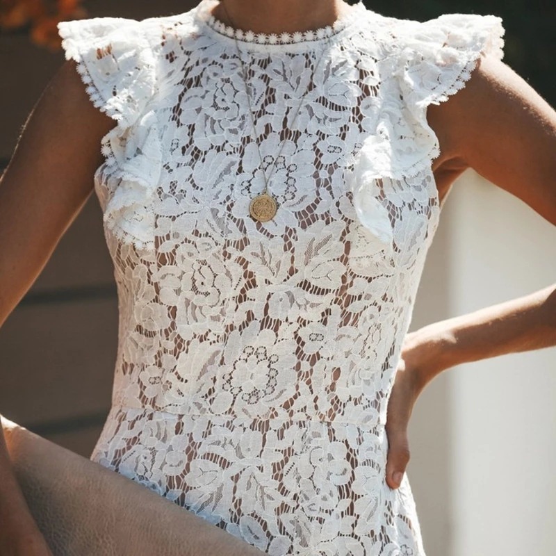 Independent Station Wish European and American Lace Round Neck Splicing Sleeveless Dress - Image 4