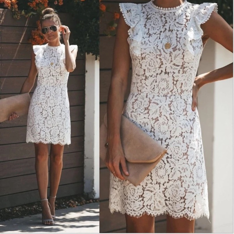 Independent Station Wish European and American Lace Round Neck Splicing Sleeveless Dress
