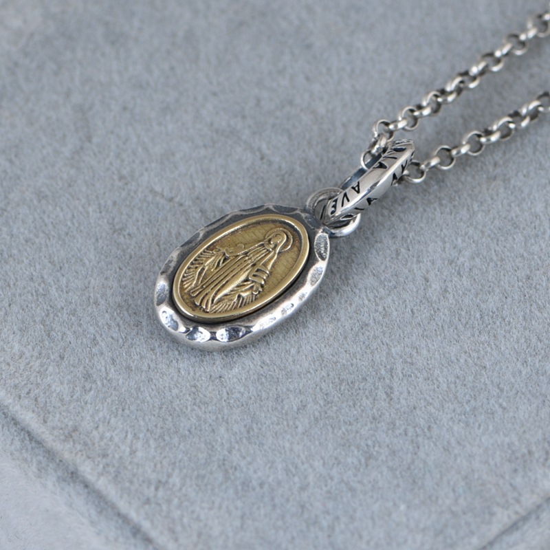 Jinluwang S925 silver necklace pendant wholesale hammered solid oval silver pendant accessory retro silver necklace - Image 4