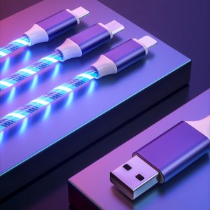One-to-three streamer data cable, suitable for fast charging of Apple Android TypeC mobile phones, three-in-one marquee light-emitting cable