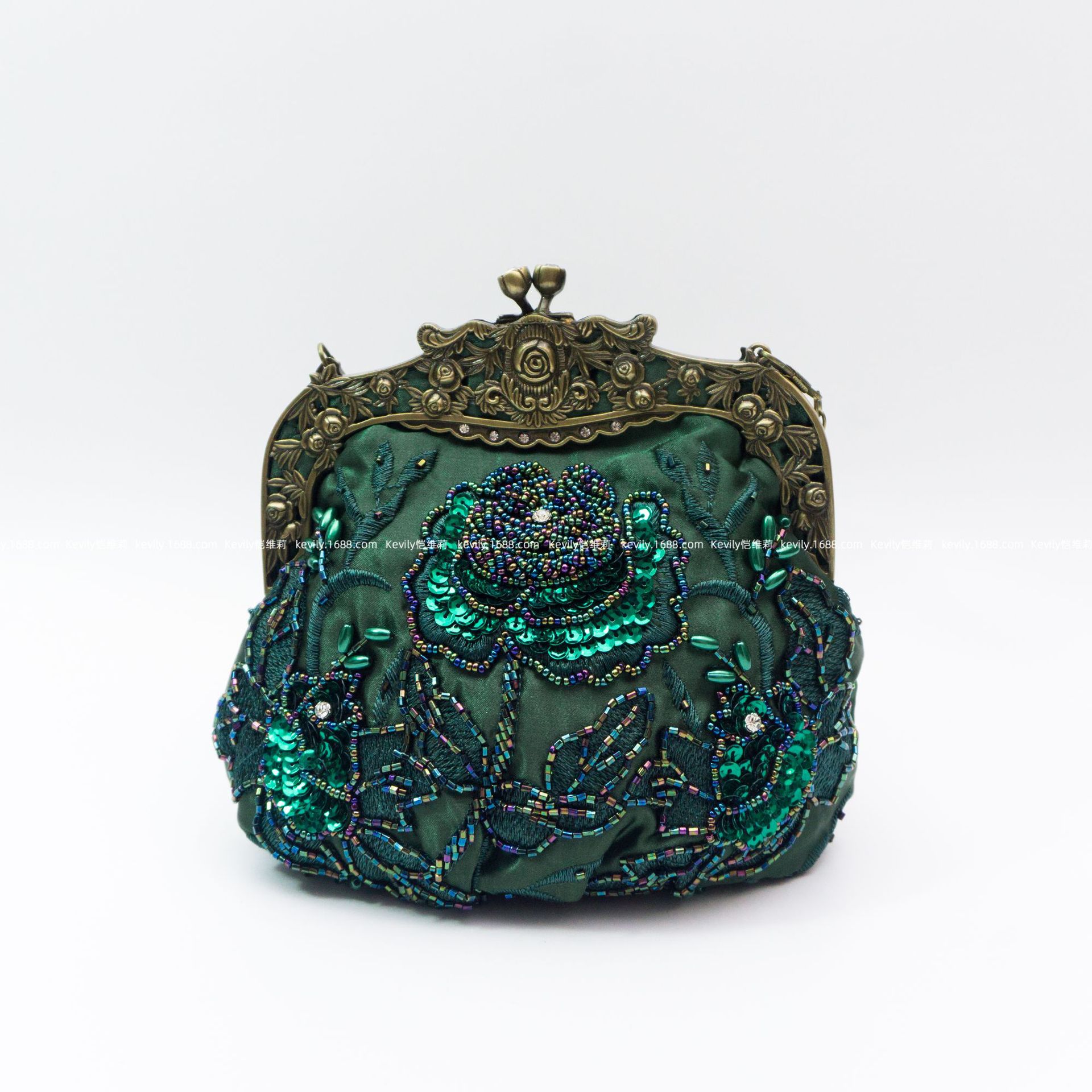 Kaiweili handmade beaded flower evening bag retro old Shanghai cheongsam bag Amazon hot style embroidered mouth gold bag - Image 12
