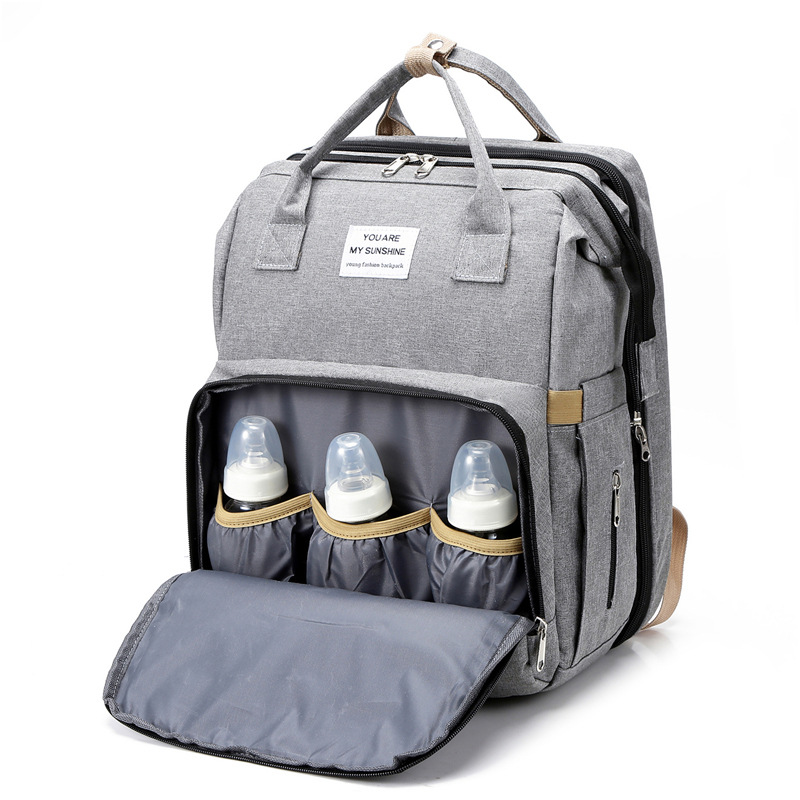 New Fashion Mommy Bag Folding Crib Mother and Baby Bag Large Capacity Portable Baby Bottle Diaper Backpack Mommy Bag - Image 4