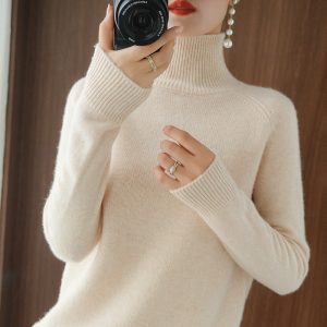 Autumn and winter new style stand collar pullover sweater women loose thick Korean version solid color high collar knitted bottoming sweater wool sweater women
