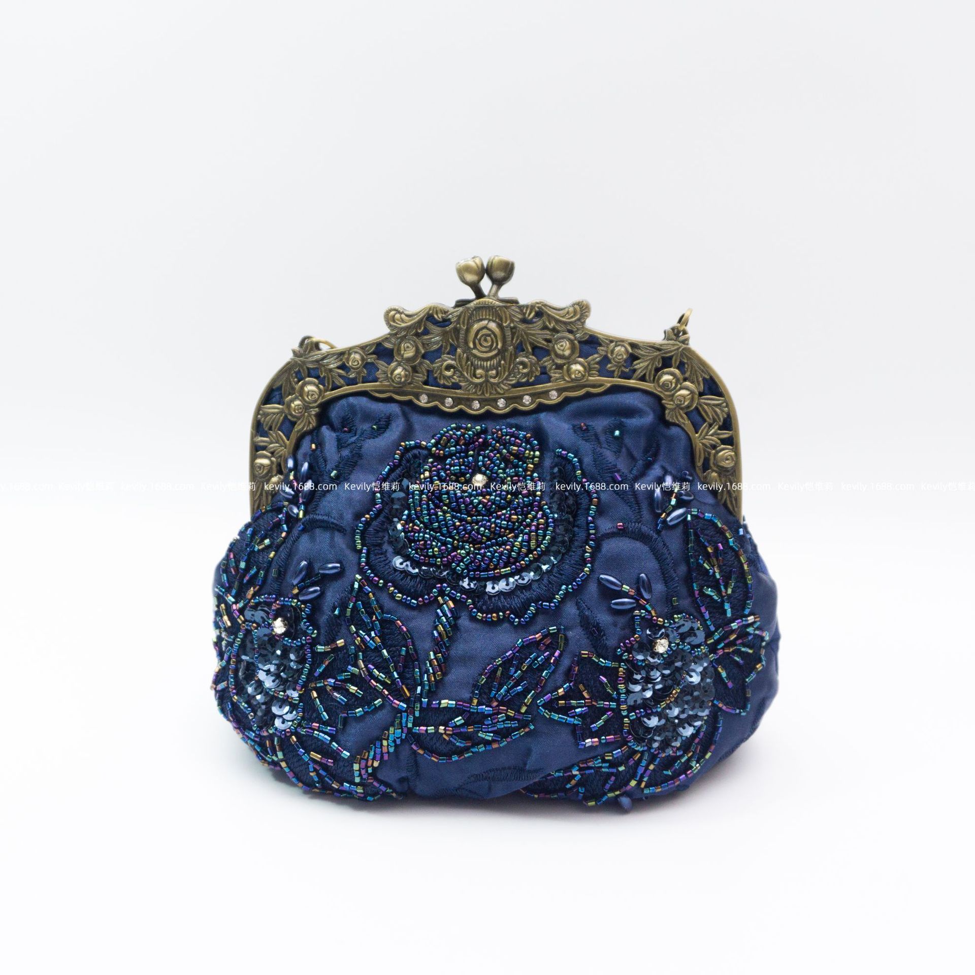 Kaiweili handmade beaded flower evening bag retro old Shanghai cheongsam bag Amazon hot style embroidered mouth gold bag - Image 14