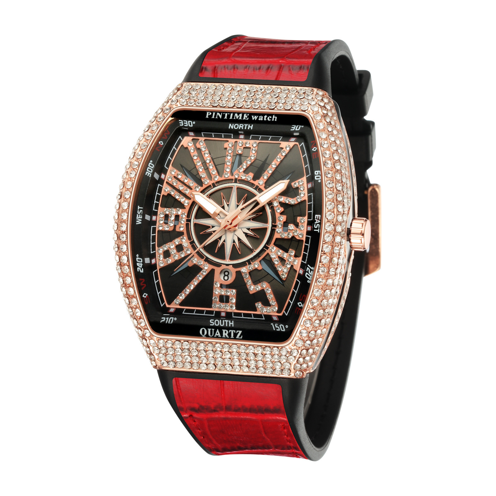 PINTIME/Pintime Men's Watch Barrel Watch Simple Watch Belt Yacht Diamond Retro Waterproof Quartz Watch - Image 9