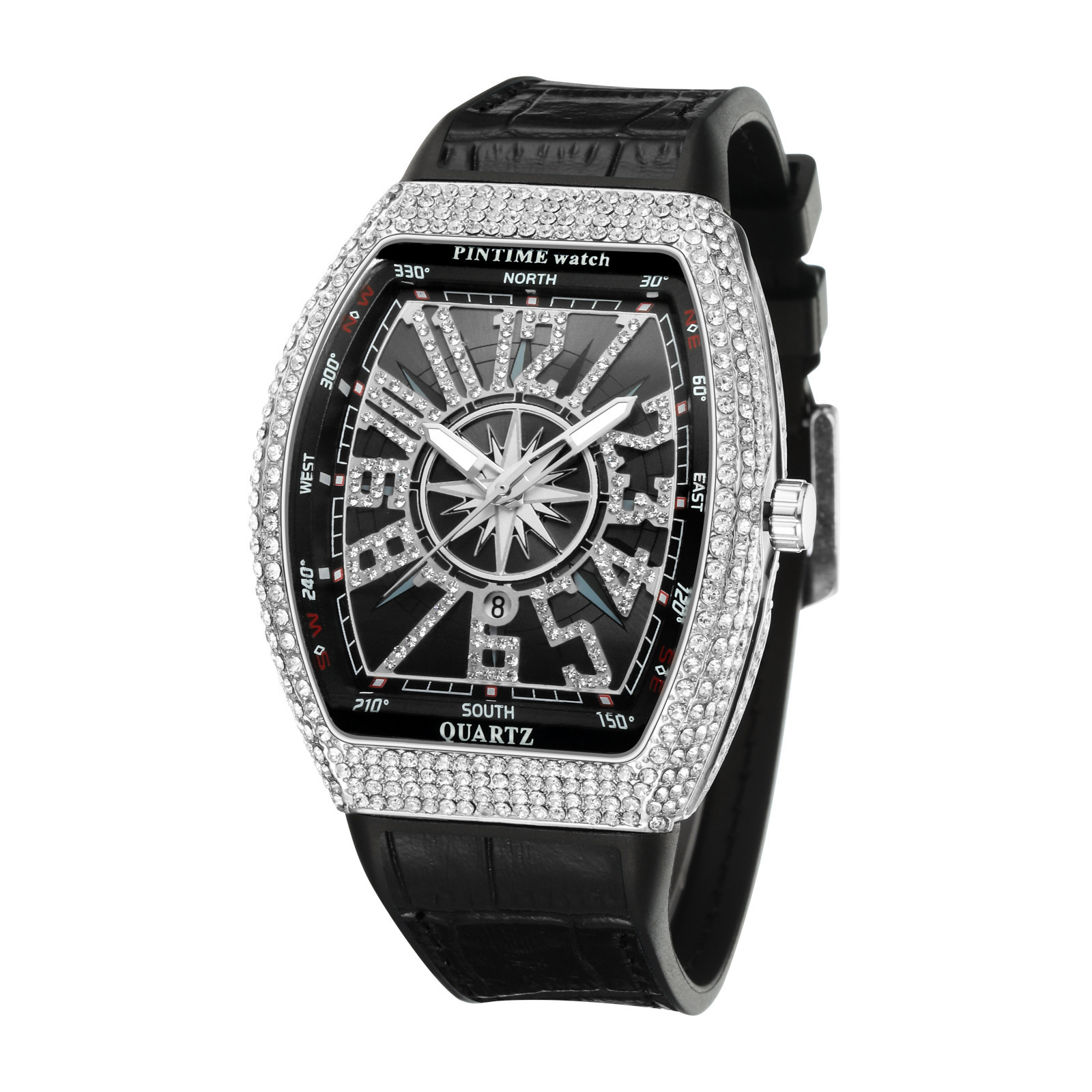 PINTIME/Pintime Men's Watch Barrel Watch Simple Watch Belt Yacht Diamond Retro Waterproof Quartz Watch - Image 6